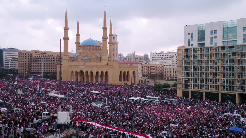 Beirut, Lebanon - October 28, 2019: Martyrs' Square during the Lebanese Revolution, against the current government, and against corruptions in the country Royalty-Free Stock Footage #1046742286