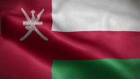 Frontal view of Oman national flag. Flag blowing in wind. High quality textures. loopable 16 seconds video.