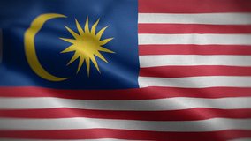 Frontal view of Malaysian national flag. Flag blowing in wind. High quality textures. loopable 16 seconds video.