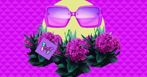 Motion fashion design. Stylish sunglasses and blooming flowers mood