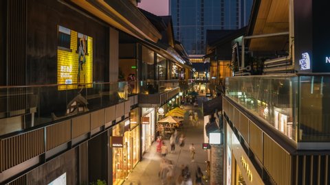 Chengdu, China - Aug 25, 2019: 4k hyperlapse video of Taikoo Li shopping complex in Chengdu