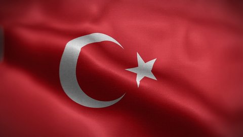 Frontal view of Turkish national flag. Flag blowing in wind. High quality textures. loopable 16 seconds video.