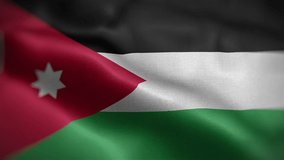Frontal view of Jordanian national flag. Flag blowing in wind. High quality textures. loopable 16 seconds video.