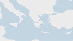 Greece map highlighted in Greece flag colors and pin of country capital Athens, map with neighboring European countries.