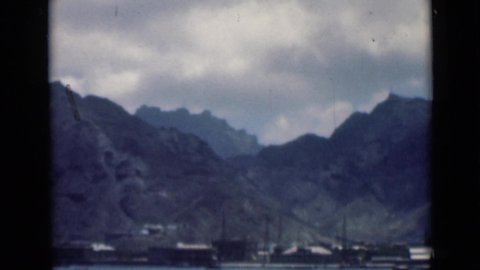 ADEN YEMEN-1946: Mountains And A Lake With Small Boats In The Distance
