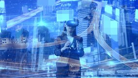 Future is now. Double exposure of  Asian woman using virtual reality device while standing in a city.  - Powered by Shutterstock - Get 15% off with code: PIKWIZARD15