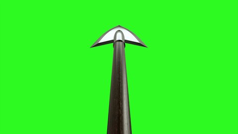 Flying arrow from bow on green background. 3D Render