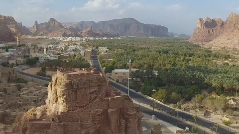 Al Ula fort Near Al Ula Old city - Al Ula city - Madina Region, Saudi Arabia (aerial view)