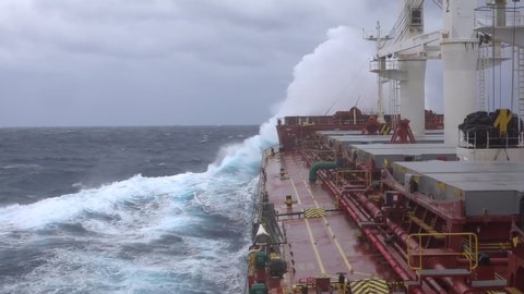 The view from the side of the tanker during a storm in the Persian Gulf.