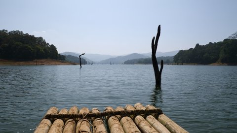 Bamboo rafting in Periyar lake, POV shot, Kerala / India