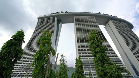 Singapore. January 2020. A panoramic view of Marina Bay Sands skyscrapers	