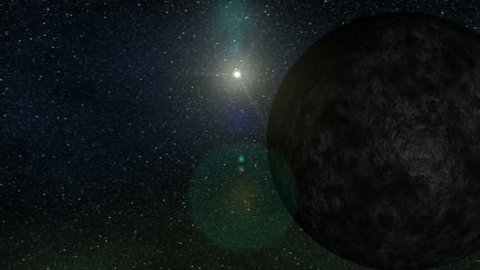Artistic conception of the tenth discovered planet in our solar system. Eris is larger than and orbits 3 times as far from the sun as Pluto. Eris is considered a "plutoid", or "dwarf planet".