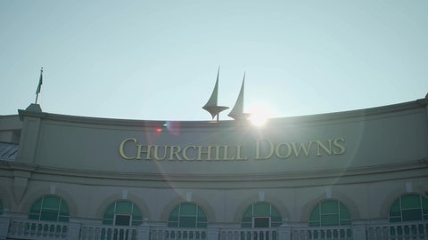 Louisville, Kentucky - January 20, 2020: Churchill Downs building with lens flare