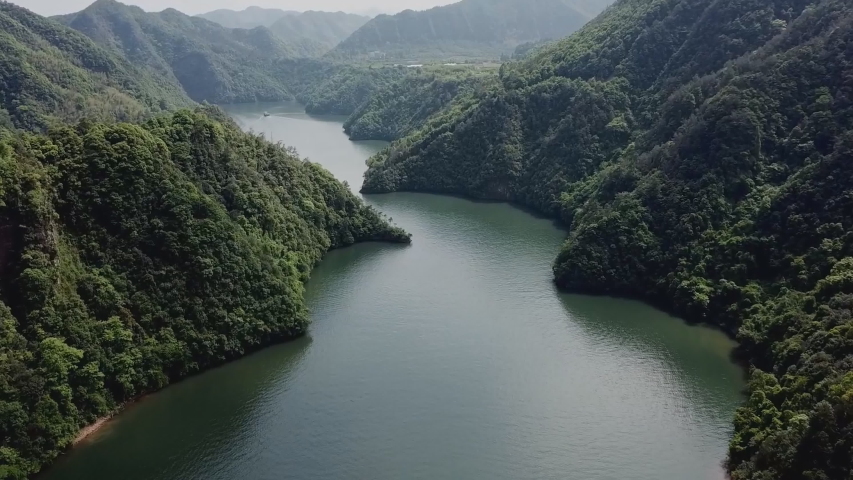 Aerial view of the Yangtze River, mountains of guizhou province, southwest of china. Royalty-Free Stock Footage #1046884498