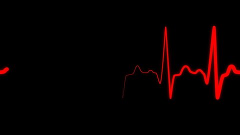 Heartbeat flatline electrocardiogram medical sceen, loop seamlessly heartbeat in a stressful situation, heart rate in quiescent state. Red heartbeat line on black background