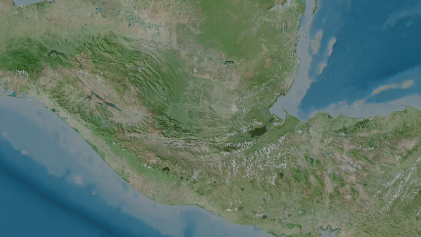 Santa Rosa, department with its capital, zoomed and extruded on the satellite map of Guatemala in the conformal Stereographic projection
