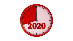 Movement of the second hand with the red sector on the clock with the figure 2020-2021. 3d rendering.