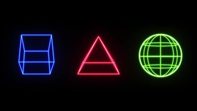 3d Geometry Box With Glowing Strokes Spinning/
4k animation of an abstract minimal background with outlined cube sphere and pyramid triangle logo spinning