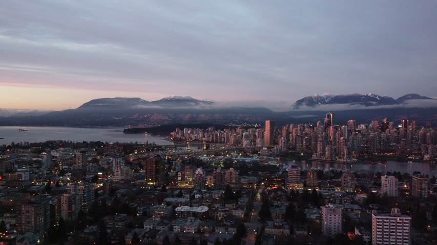Aerial view of Vancouver downtown and Mount Pleasant district