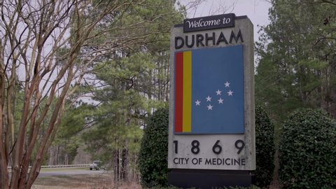 Durham, North Carolina - February 3 2020: Welcome to Durham, city of medicine 1869