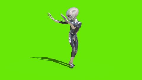 Gray Alien with Uniform Dance 4K Green Screen 3D Rendering Animation