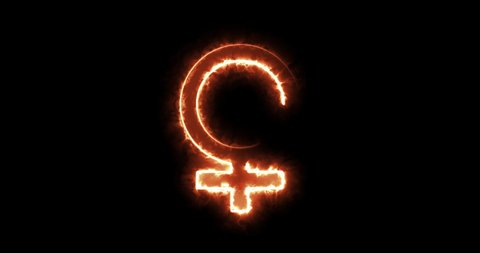 Female gender icon reveal. Blue, yellow, violet colors smoothly shimmer and form a sign glowing neon electric on black background.Venus symbol for a woman organism. Animated flickering concept, 4 in 1