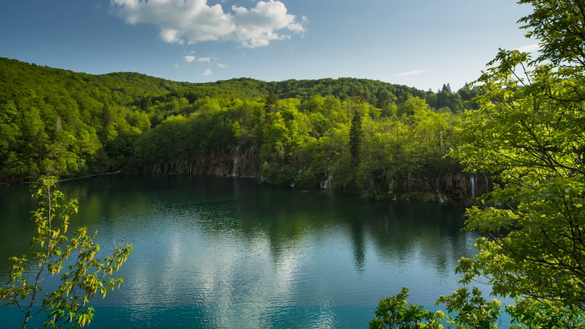 Lake and small waterfalls among the trees in Plitvice lakes national park, Croatia