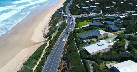 Drone follow of cars on Great Ocean Road