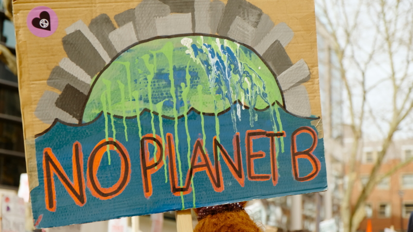 Close-up of a poster during a School Strike for Climate organized by students in Westminster and Downing Street, London, UK Royalty-Free Stock Footage #1046947597