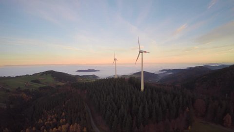 Aerial: windmills in the forest