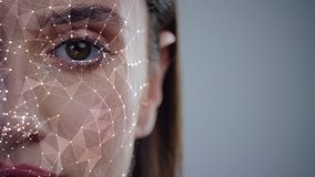 Face ID. Future. Half Face of Young Caucasian Woman for Face Detection. Brown Female Eye Biometrical Iris Scan Reading for Person Identification. Augmented Reality. 3D Technology Concept. - Powered by Shutterstock - Get 15% off with code: PIKWIZARD15