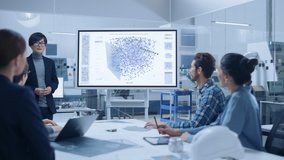 On a Meeting Asian Specialist Reports to a Group of Engineers, Managers, Talks About Neural Networks, Machine Learning, Artificial Intelligence, Using Digital Whiteboard. Computer Science Research - Powered by Shutterstock - Get 15% off with code: PIKWIZARD15