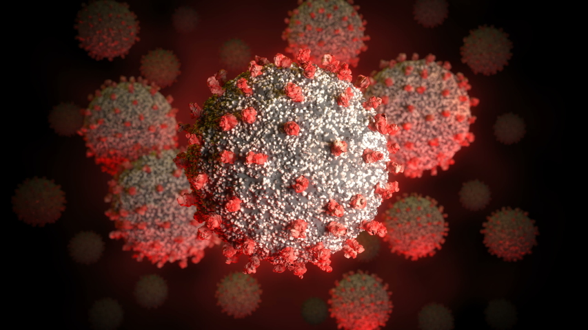 Realistic 3D footage of the severe acute respiratory syndrome coronavirus 2 (SARS-CoV-2) formerly known as 2019-nCoV Royalty-Free Stock Footage #1046973919