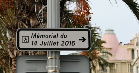 Memorial Sign For July 14, 2016: Islamist Terrorist Attack With A Truck On The Promenade Des Anglais In Nice, Deaths Of 86 People And The Injury Of 458 Others. French Riviera, France, Europe - DCi 4K 