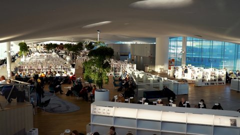 Finland, Helsinki - February 3rd 2020: Oodi library in helsinki. Oodi is Helsinki’s new Central Library. Finland. 