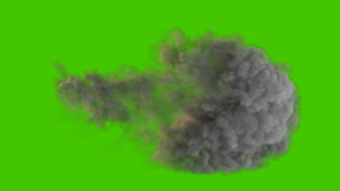 Very detailed smoke trail of a cannon, gun or tank shot. Realistic black smoke in front of green screen.
