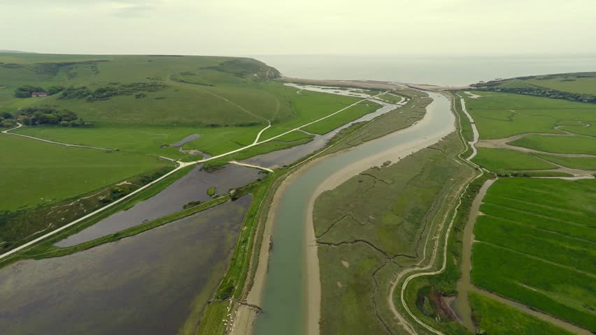 Seven Sisters Cape captured from Beachy Head (aerial)