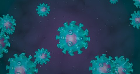 Coronavirus cells. Animation group of viruses that cause respiratory infections. 3D rendering loop 4k: film stockowy