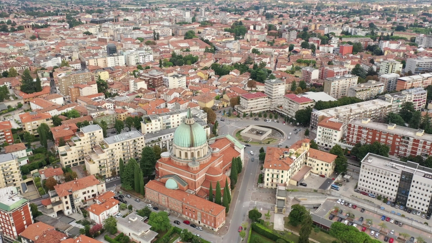 View from drone of residential areas of Italian city of Udine in sunny day