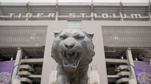 Baton Rouge, Louisiana - February 10, 2020: Louisiana Statue University LSU tiger statue near football stadium