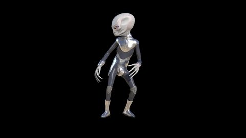 Gray Alien with Uniform Dance 4K Alpha Matte 3D Rendering Animation