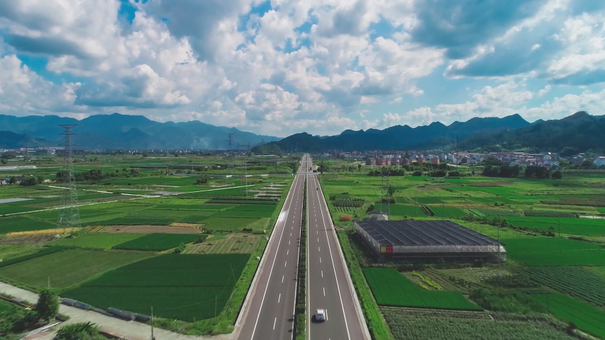 Aerial view of Qinzhu G030 trunk section near Beijing. Chinese national roads.