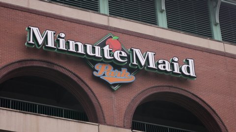 Houston, Texas - February 11, 2020: MLB's Houston Astros' Minute Maid Park logo on exterior facade