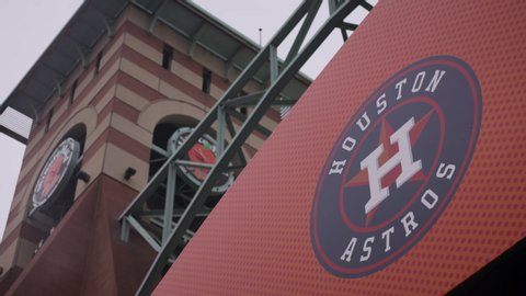 Houston, Texas - February 11, 2020: MLB's Houston Astros' logo on stadium exterior