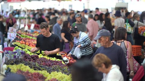 Melbourne, Australia; February 23, 2020 ; a lot people come to buy fruits in Queen victoria market on the weekend 