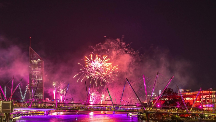 Timelapse of fireworks show in Brisbane, Australia	