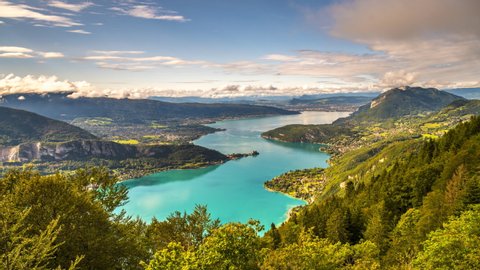 Lake Annecy, in the Haute-Savoie region of France, is fed by mountain springs and known for its clean water. At its north end, Annecy has a medieval old town with canals and bridges. France landscapes