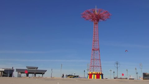 The Parachute Jump, as seen from the Coney Island Beach on Coney Island, in New York City, 2018