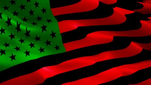 Afro-American Flag Wave Loop waving in wind. Realistic closeup Pan-African Flag background. Afro-American Flag Looping Closeup. Video of Pan-African sign waving. UNIA seamlessly looping flag. US Pan-A