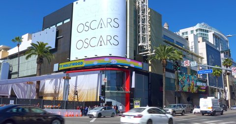LOS ANGELES, CALIFORNIA, USA - FEBRUARY 7, 2020: Dolby Theater prior to Oscar academy award nomination in Los Angeles, California 4K
